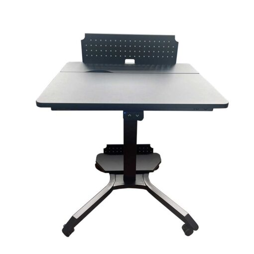 Elevate Mobile Sit Stand desk black, lowered position.